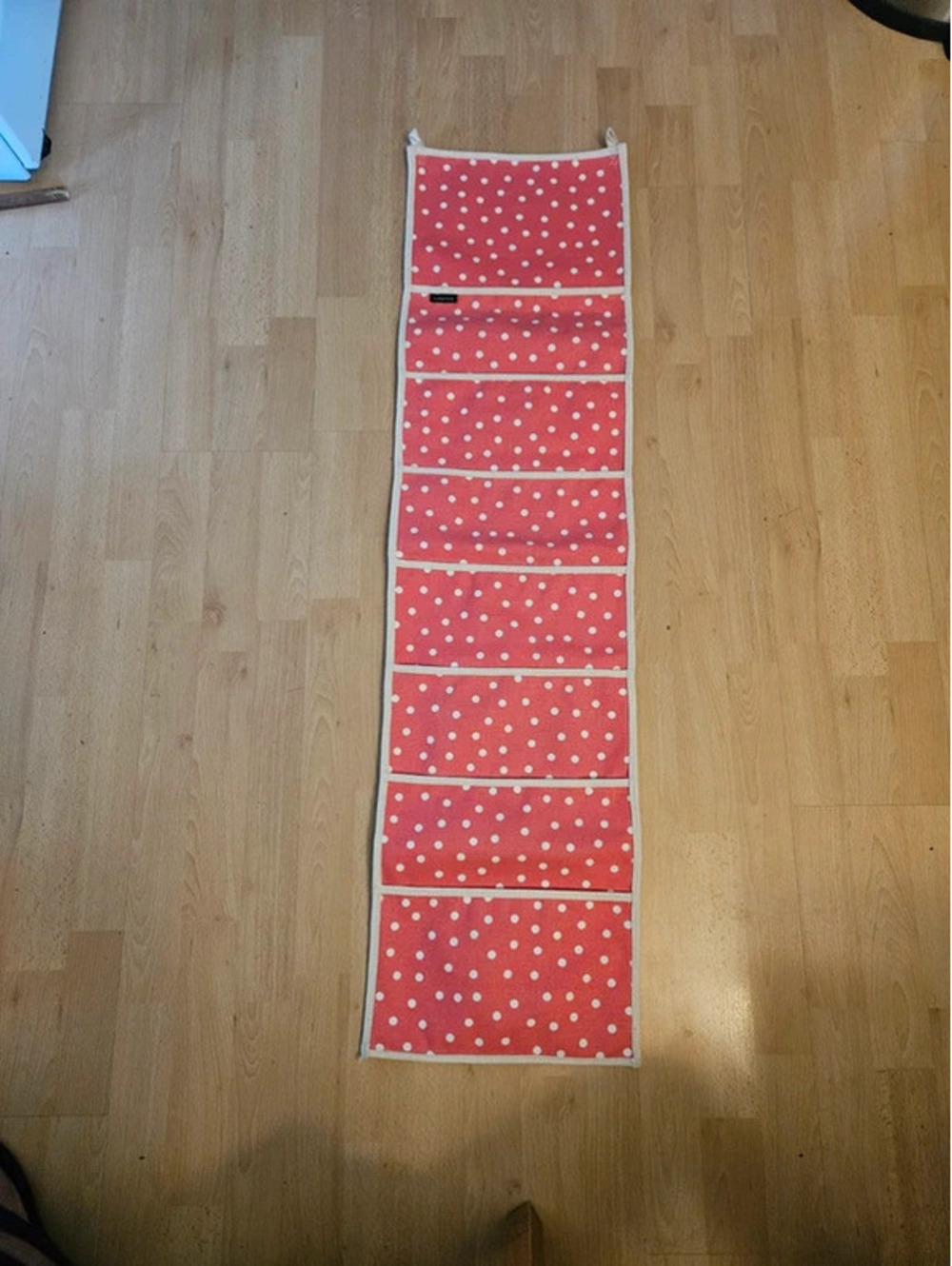 Lands' End Hanging Closet Organizer Pink White Polka Dot Canvas 8 Pocket 46x12